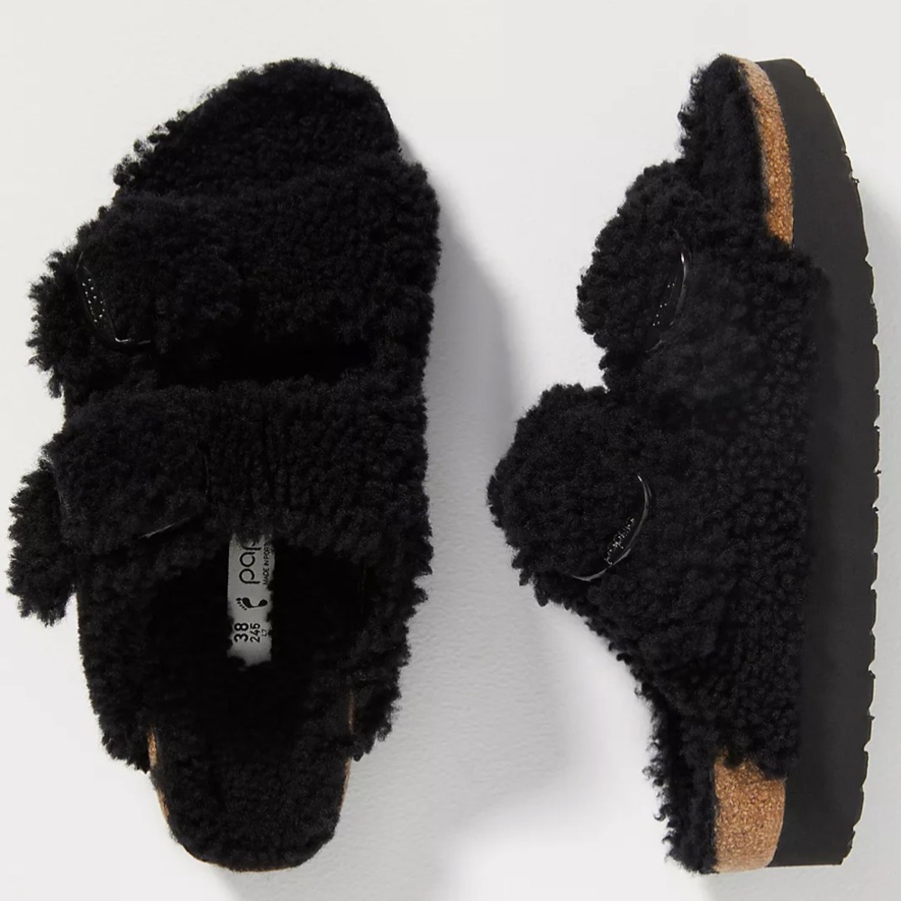 BNWT and box Black Birkenstock Arizona Teddy Sandals size 37 or U.S 6.5